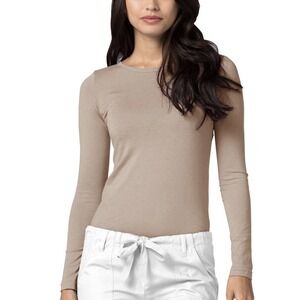 Adar Womens Comfort Long Sleeve T-Shirt Underscrub Tee Khaki Classic Fit SZ 3XL